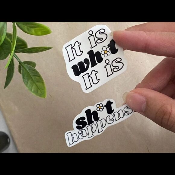 PACK of 2 Vinyl Glossy Stickers | It is what it is & Sh*t Happens | 2 pack - Picture 1 of 2